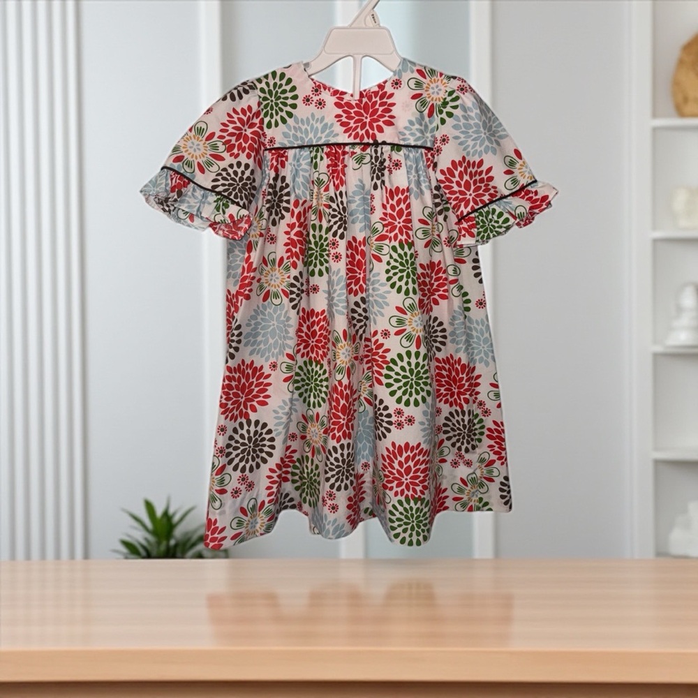 Colorful Floral Dress with Ruffle Sleeves